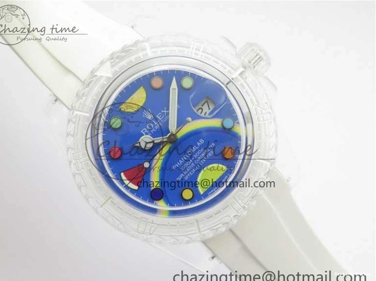 0128 Submariner Phantomlab Transparent KZF Best Edition Blue Fruit Dial on White Rubber Strap VR Classic 2563